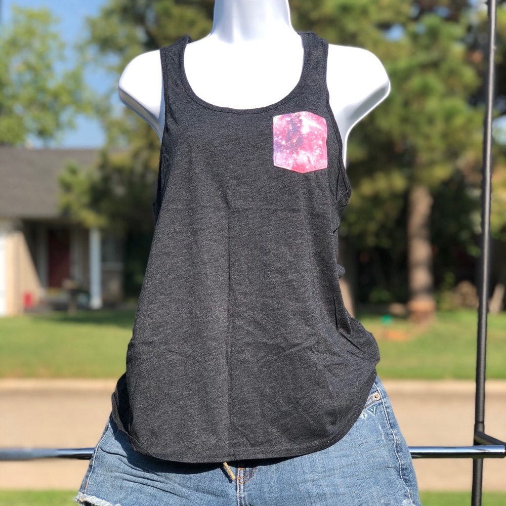 Racer back galaxy pocket tank top! Size large